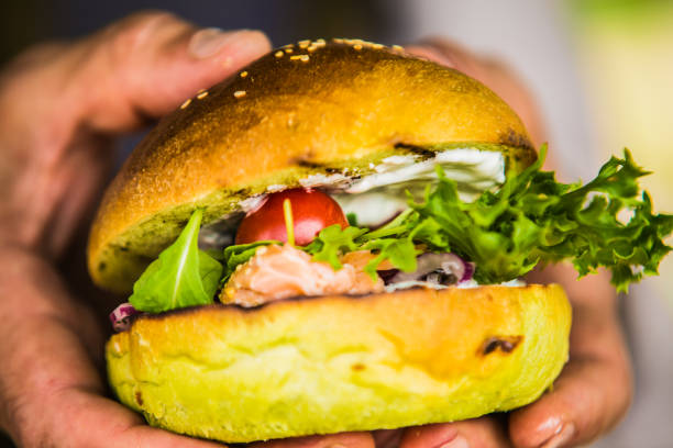 istock Sandwich hamburger with and mix of vegetables 831019994