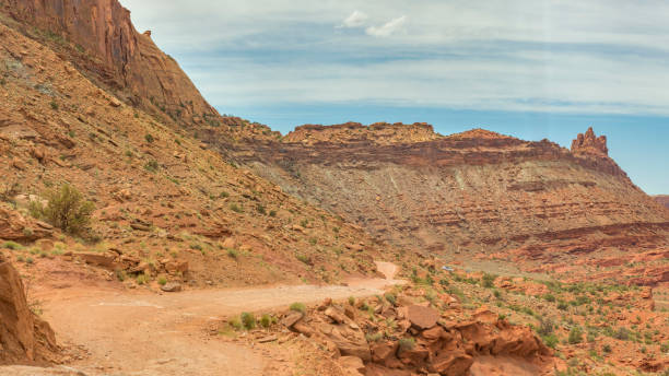 istock Moab winding off-road trail in the orange mountains desert 831024390