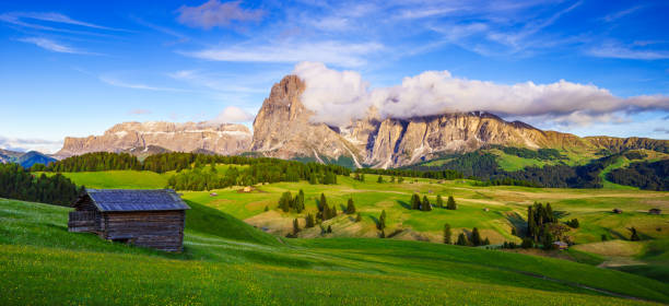istock Mt.Langkofel at sunset, view from Seiser Alm, Dolomites, Italy 831028484