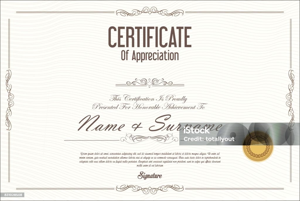 Certificate or diploma retro design template Border - Frame stock vector