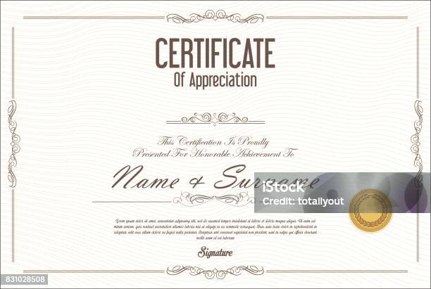 Certificate Or Diploma Retro Design Template Stock Illustration - Download Image Now - Border - Frame, Certificate, Diploma
