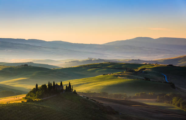 istock The rolling hills and green fields at sunrise, Tuscany, Italy 831031992