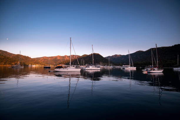 istock Yachts in bay with morning light 831035858