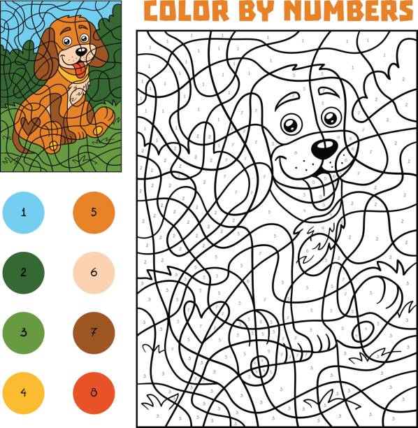 개 아이 들을 위한 수 색 - coloring dog pets puppy stock illustrations