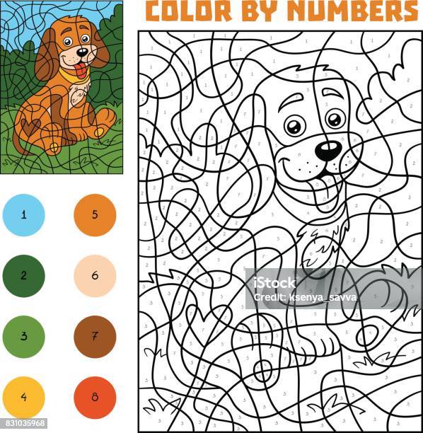 Color By Number For Children Dog Stock Illustration - Download Image Now - Number, Colors, Dog
