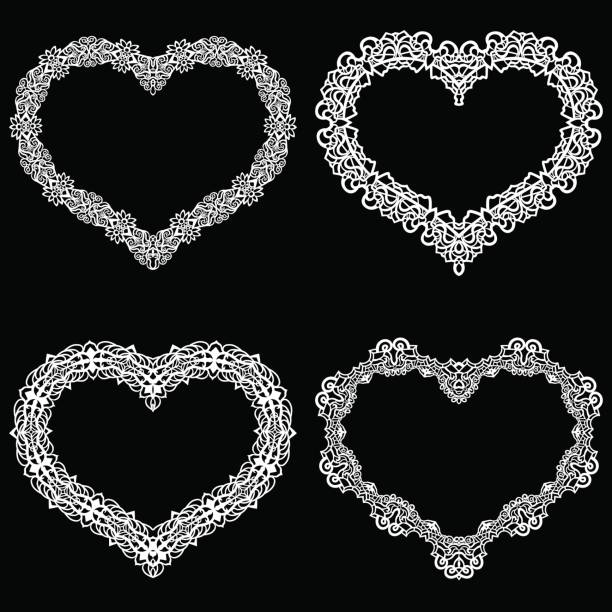 레이저는 레이스 테두리와 하트 모양에 프레임을 잘라.  결혼식에 대 한 종이 받침 용 냅킨에 대 한 기초의 집합입니다. 사진 프레임의 집합입니다. 밖으로 절단에 대 한 서식 파일이 벡터입니다. - doily heart shape animal heart valentines day stock illustrations