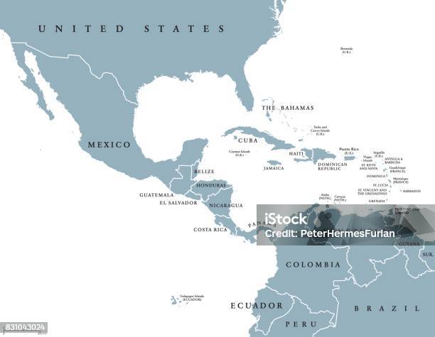 Middle America Political Map Stock Illustration - Download Image Now - Map, Caribbean, Central America