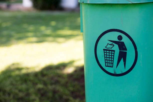 istock Garbage, trash can in park outside. Save environment concept 831043556
