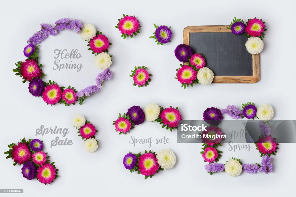Spring Flowers Frames Set For Mock Up Template Design View From Above ...