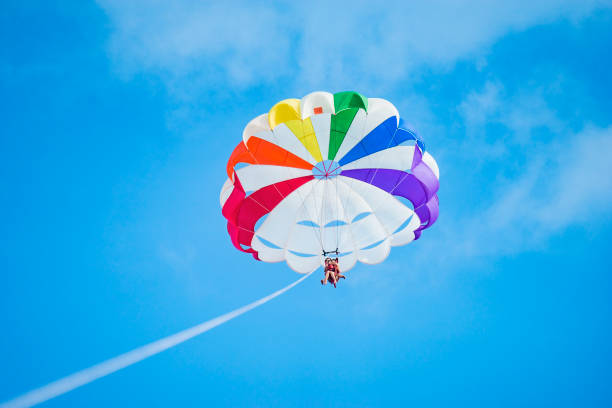 istock Two women parasailing in guam at sunny day 831048782