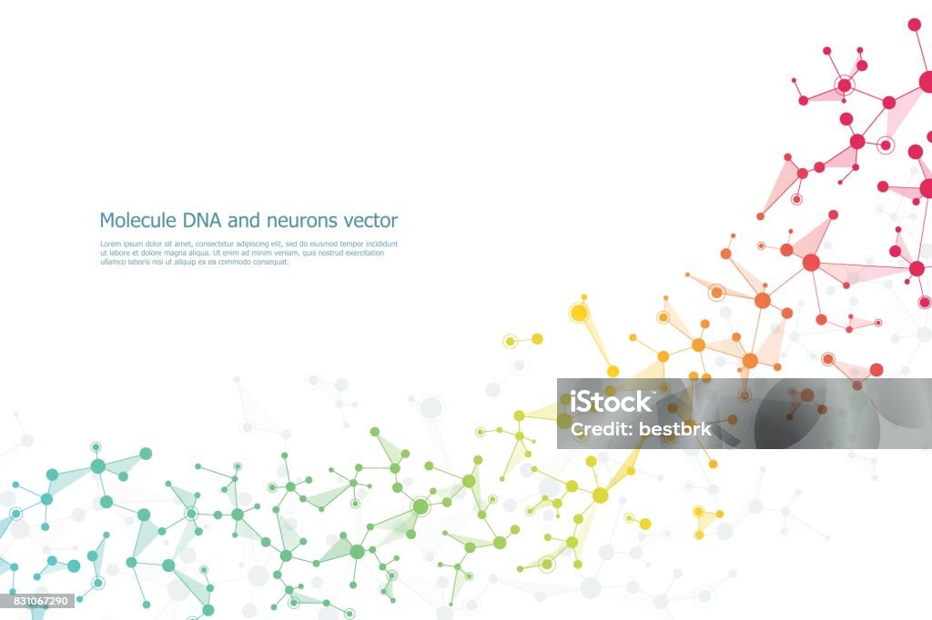 構造分子 dna とニューロン、ドット、遺伝的・化学的化合物と接続線ベクトル イラスト - 背景のロイヤリティフリーベクトルアート