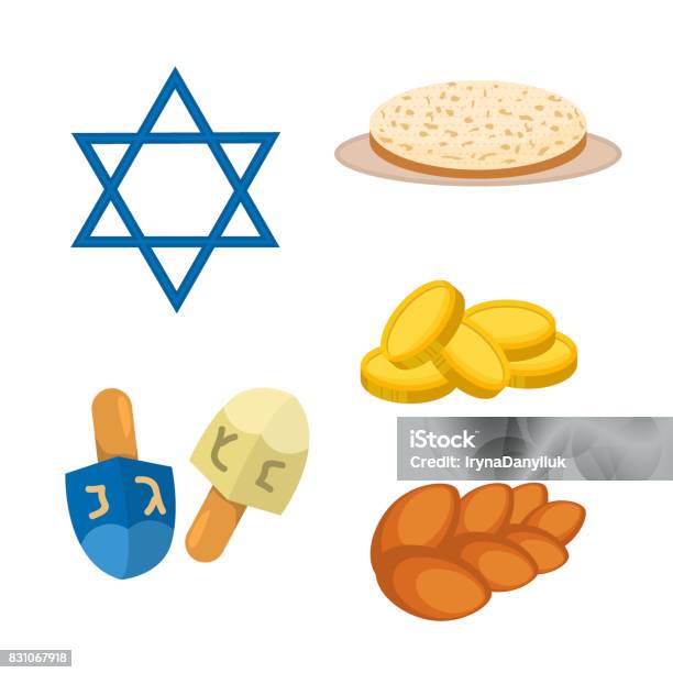 Judaism Church Traditional Symbols Icons Set Isolated Illustration Stock Illustration - Download Image Now