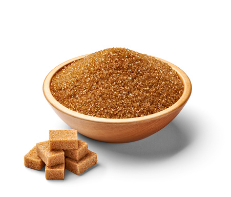 close up of  brown sugar on white background