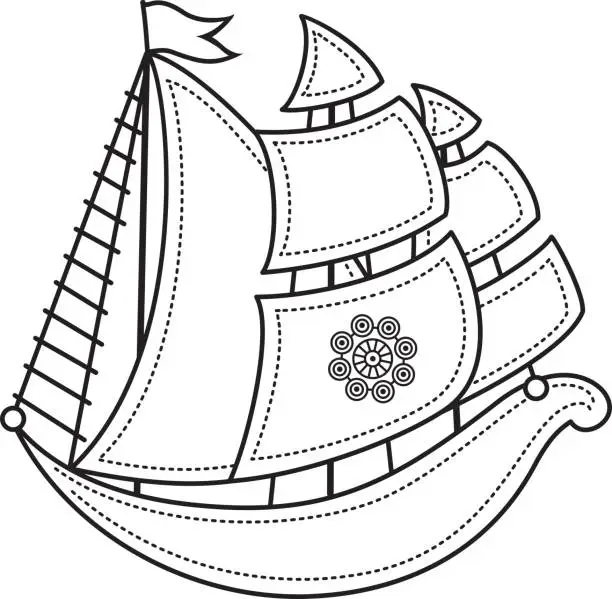 Vector illustration of little sailboat. Children's toy.