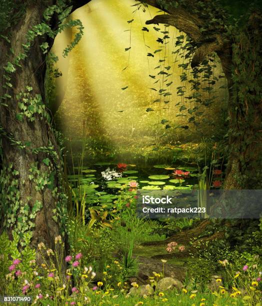 魅惑の妖精の森の池 - 森林のストックフォトや画像を多数ご用意 - 森林, 池, 妖精