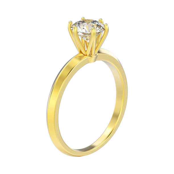 istock 3D illustration yellow gold traditional solitaire engagement diamond  ring 831072318