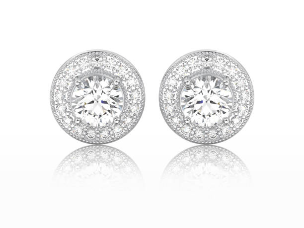 istock 3D illustration two white gold or silver diamonds screw post sterling stud earrings with reflection 831072326