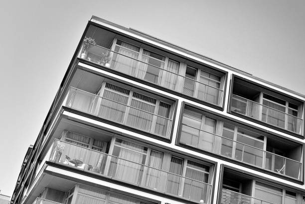 istock Modern, Luxury Apartment Building. Black and white. 831077444