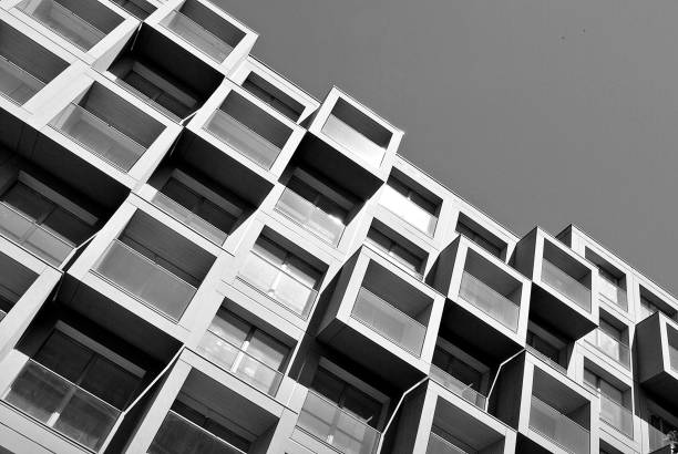 istock Modern, Luxury Apartment Building. Black and white. 831080700