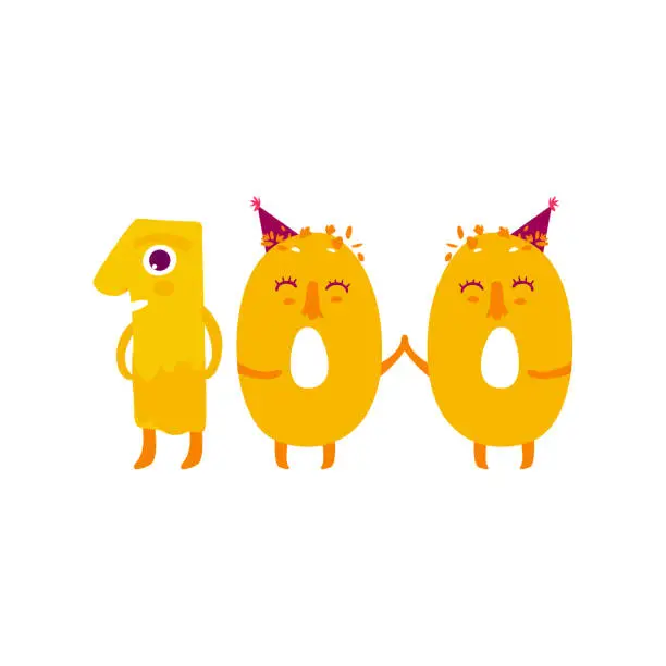 Vector illustration of Vector cute animallike character number hundred