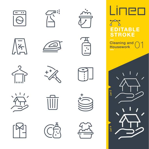 lineo düzenlenebilir kontur - temizlik ve ev işleri satır simgeler - washing machine stock illustrations