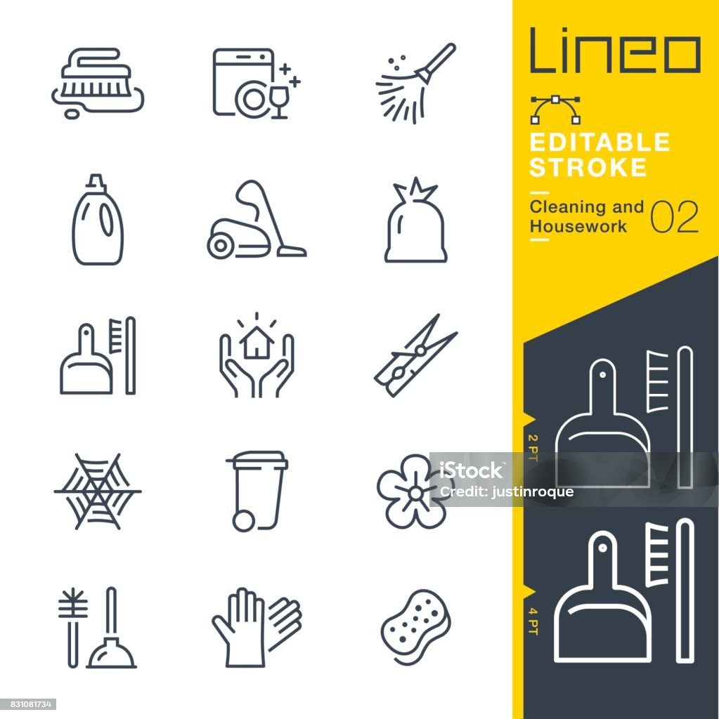 LineO redigerbara Stroke - städning och hushållsarbete linje ikoner - Royaltyfri Ikon vektorgrafik