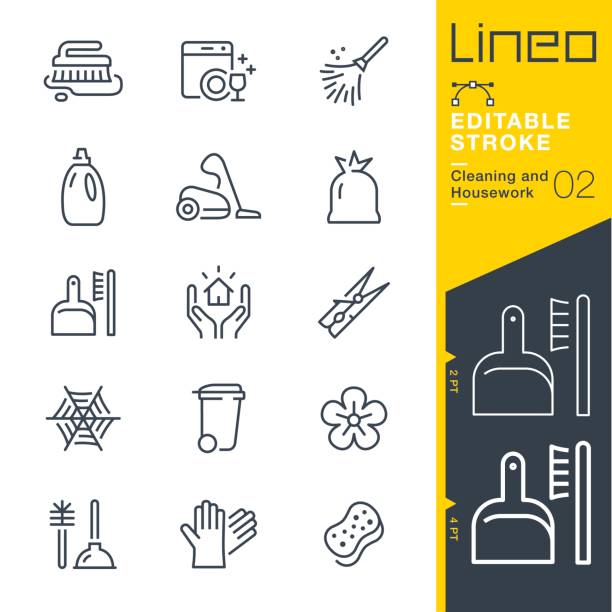 Lineo Editable Stroke - Cleaning and Housework line icons Vector Icons - Adjust stroke weight - Expand to any size - Change to any colour manual worker house work tool equipment stock illustrations