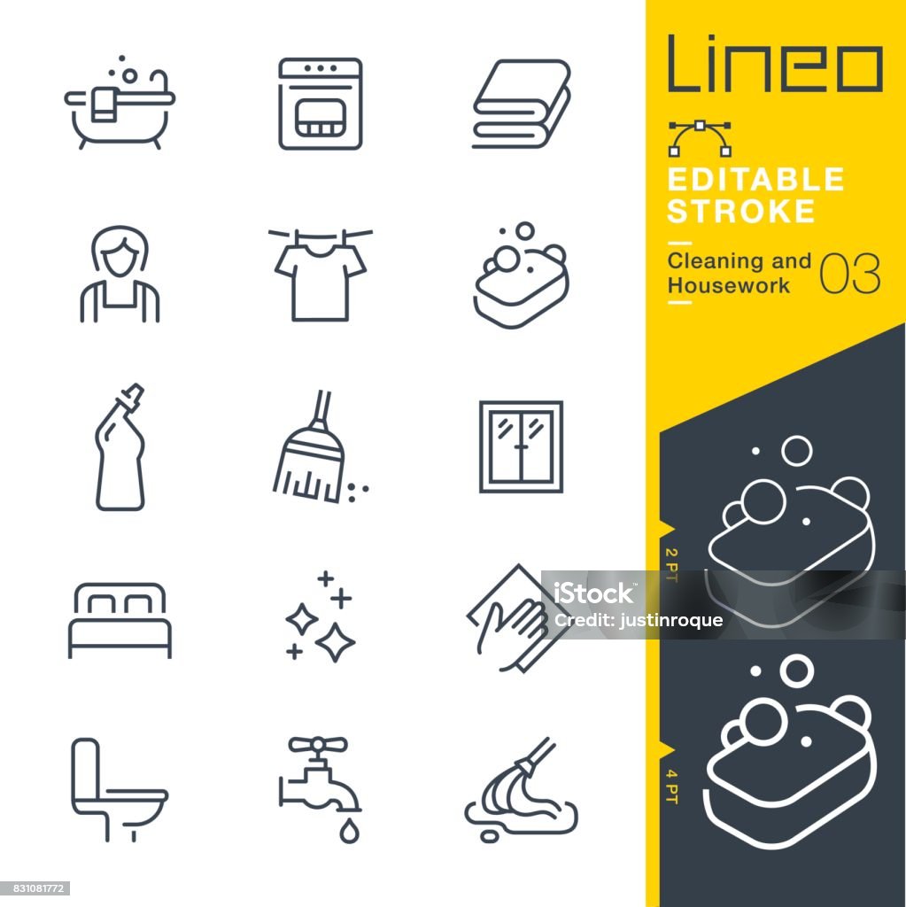 Lineo modifiable AVC - nettoyage et travaux ménagers ligne icônes - clipart vectoriel de Icône libre de droits