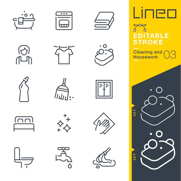 Lineo Editable Stroke - Cleaning and Housework line icons Vector Icons - Adjust stroke weight - Expand to any size - Change to any colour bed furniture illustrations stock illustrations