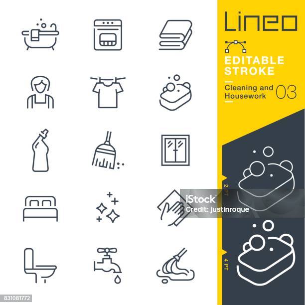 Lineo Editable Stroke Cleaning And Housework Line Icons Stock Illustration - Download Image Now