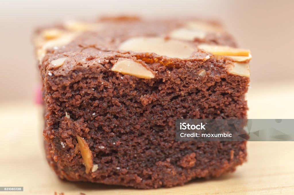 close up of of brownie cake on wooden plate Bakery Stock Photo