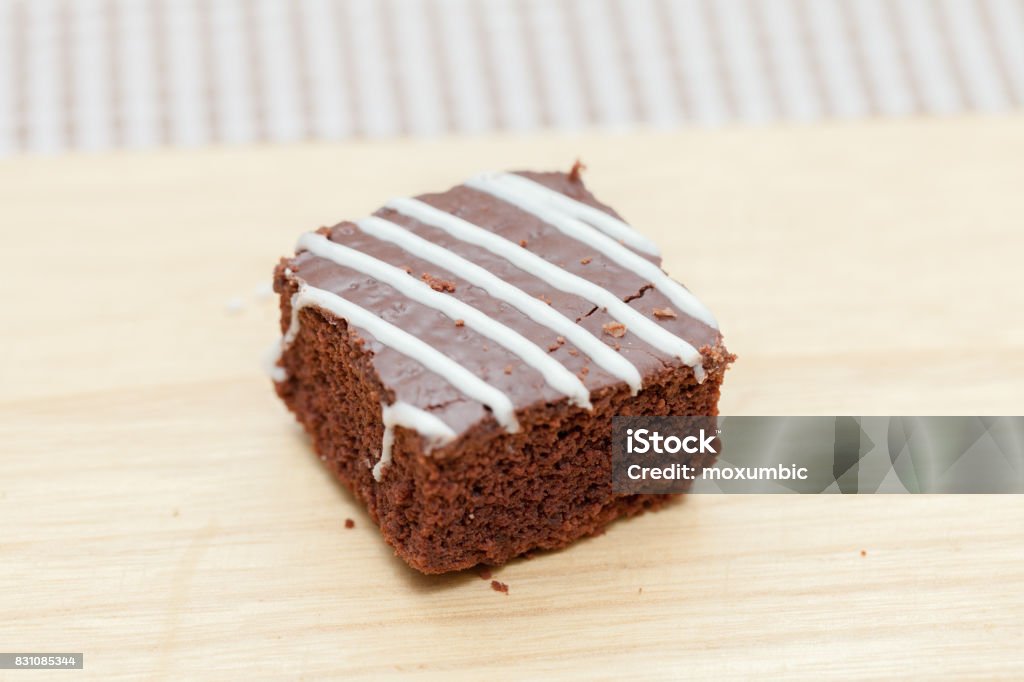 close up of of brownie cake on wooden plate Bakery Stock Photo