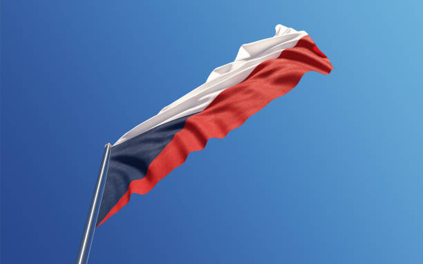 3d illustration flag of Czech Republic. Czech Republic flag isolated on the blue sky with clipping path.