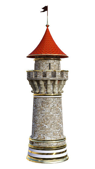 3D rendering of a fairy tale tower isolated on white background