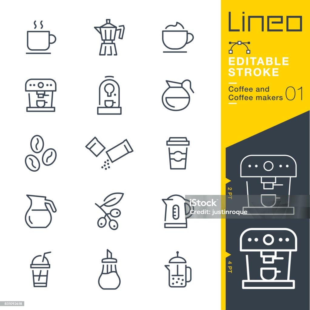 Lineo editierbare Schlaganfall - Kaffee Linie Symbole - Lizenzfrei Icon Vektorgrafik