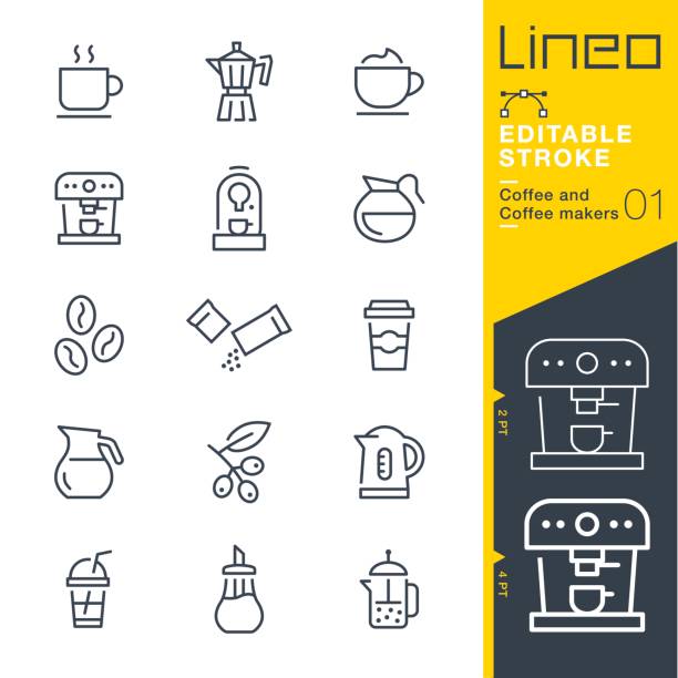 lineo editierbare schlaganfall - kaffee linie symbole - kaffee stock-grafiken, -clipart, -cartoons und -symbole