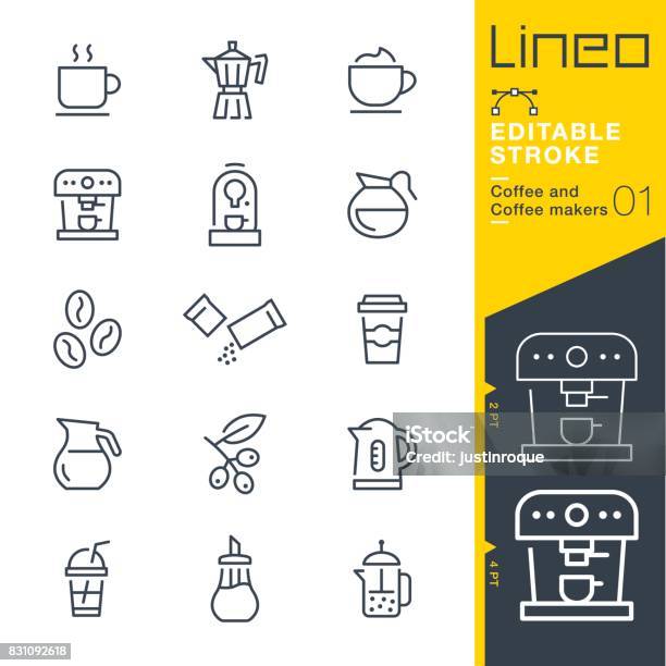 Lineo Editable Stroke Coffee Line Icons Stock Illustration - Download Image Now - Icon Symbol, Cafe, Coffee Maker