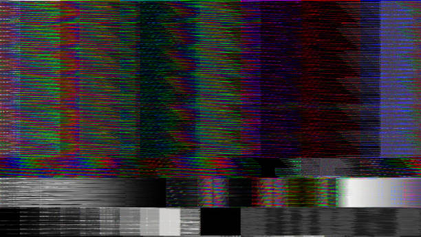 GLITCH! BAD INTERFERENCE FOR TV DIGITAL TEST PATTERN A TV test pattern or test card suffers digital glitch interference. Techniques used included databending and datamoshing no signal stock pictures, royalty-free photos & images
