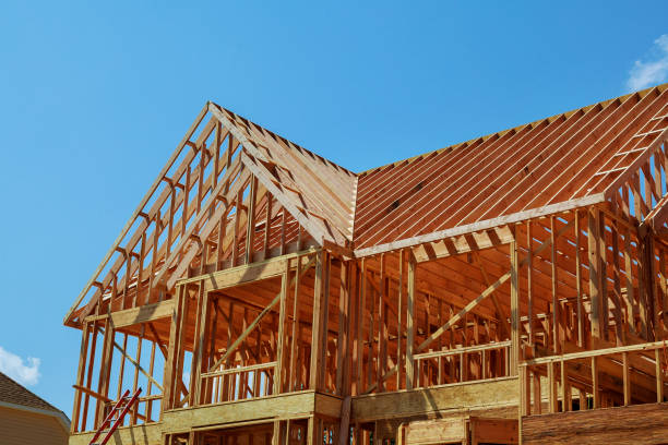 istock Interior framing of a new house under construction 831098942