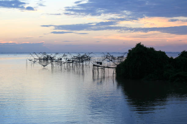 Sunrise at Pakpra,Talay noi Lake, Phatthalung Province, Thailand. stock photo
