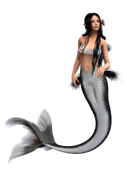 3D digital render of a cute mermaid isolated on white background
