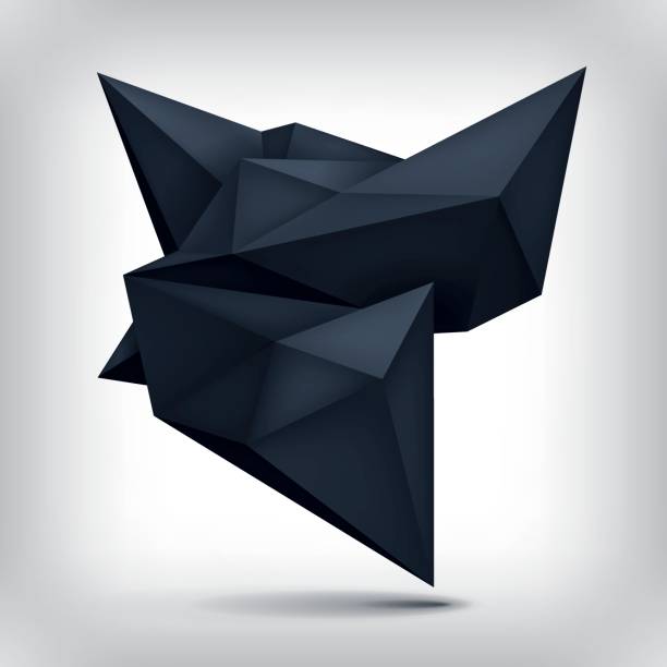 volume origami geometrische form, 3d levitation schwarzen kristall, kreative niedrigen polygone dunkles objekt design vektorform - spiked stock-grafiken, -clipart, -cartoons und -symbole