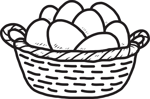 egg in basket / cartoon vector and illustration, black and white, hand drawn, sketch style, isolated on white background.