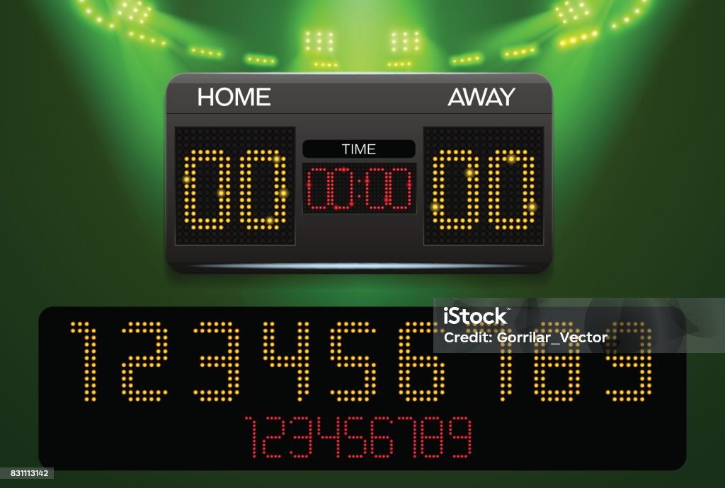 scoreboard and spotlight with stadium background scoreboard and spotlight with stadium background vector illustration Scoreboard stock vector