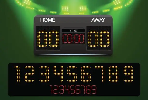 Vector illustration of scoreboard and spotlight with stadium background