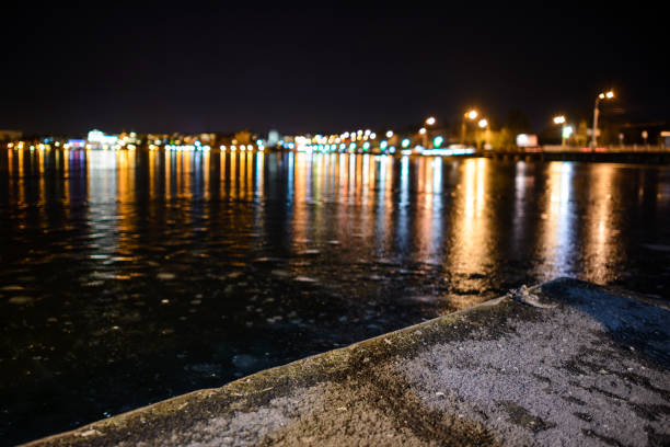 istock Iced lake at night road 831117066