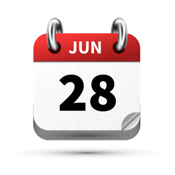 istock Bright realistic icon of calendar with 28 june date isolated on white 831140054