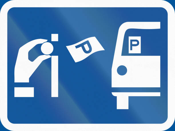 Road sign used in the African country of Botswana - Pay and display parking Road sign used in the African country of Botswana - Pay and display parking. parking meter white background stock illustrations