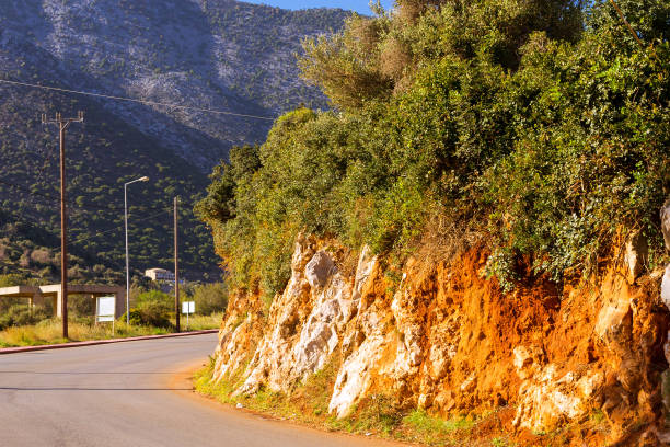 istock Mountain road, cut through rock. Bali, Crete 831146048