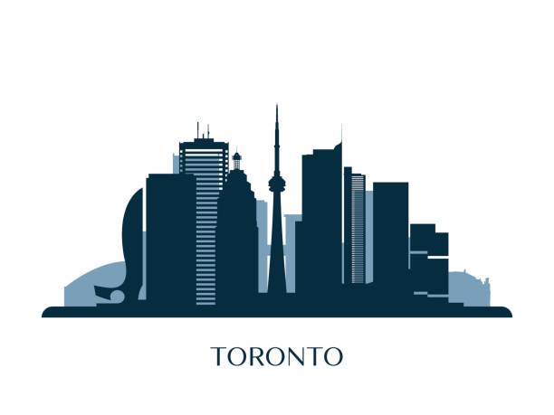 ilustrações, clipart, desenhos animados e ícones de skyline de toronto, silhueta monocromática. ilustração em vetor. - canadian icon